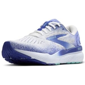 Brooks Ghost 16 running shoes in a white / grey / blue 